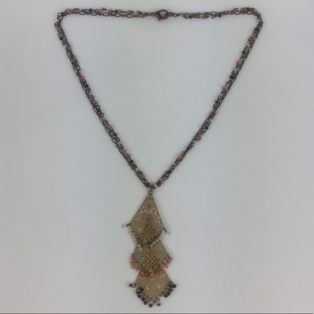 Gold tone Double chain chandelier fashion necklace - Picture 7 of 8